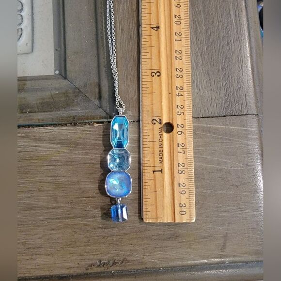 #Touchstone Crystal 4 Stone Blue #Slide Necklace Rhodium #Adjustable #NIB #NWT - Picture 5 of 5